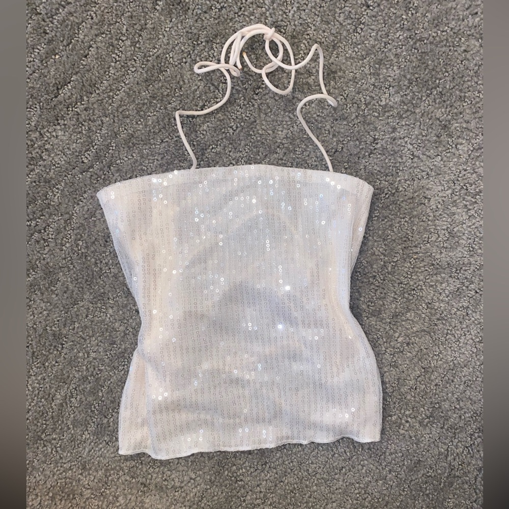 SHEIN White Sequin Backless Sleeveless Corset Tank Top